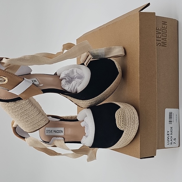 Steve Madden LUVLEY Black Suede Espadrille Platform Ankle-Tie Heels - Picture 8 of 8